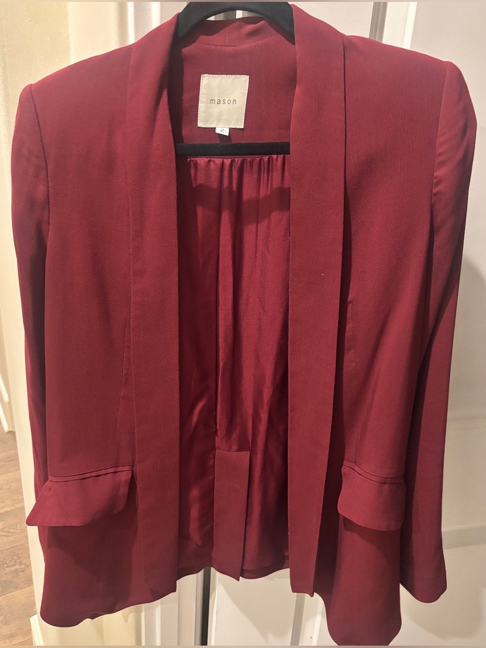 Mason Women's Burgundy Drape Open-Front Blazer